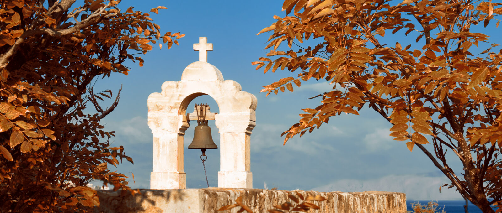 herfst, kreta, kerk, bel